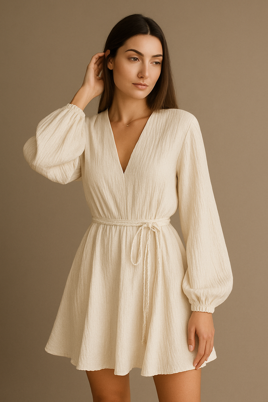 Elegant Beige Cotton Dress