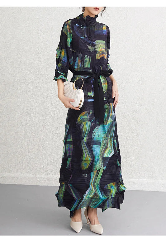 Long Dress in Miyake Folds Style