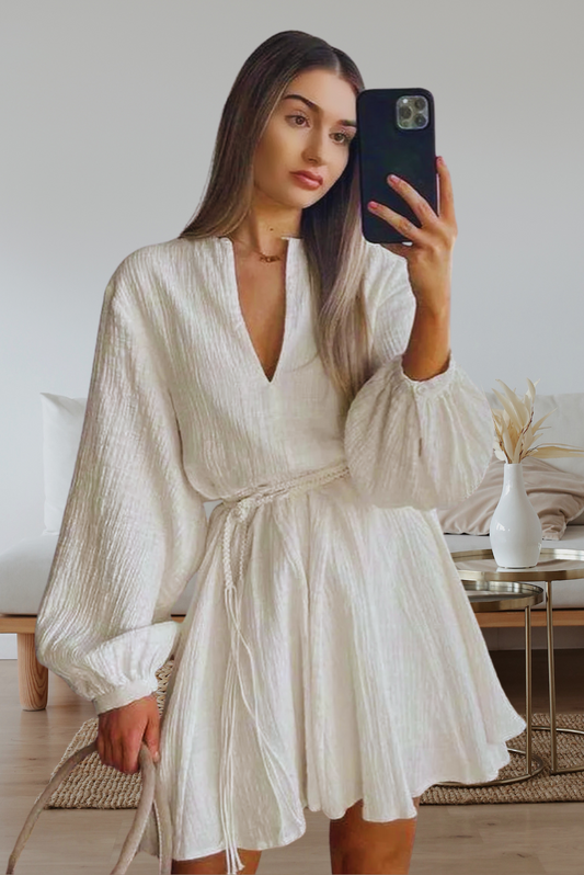 Elegant Beige Cotton Dress