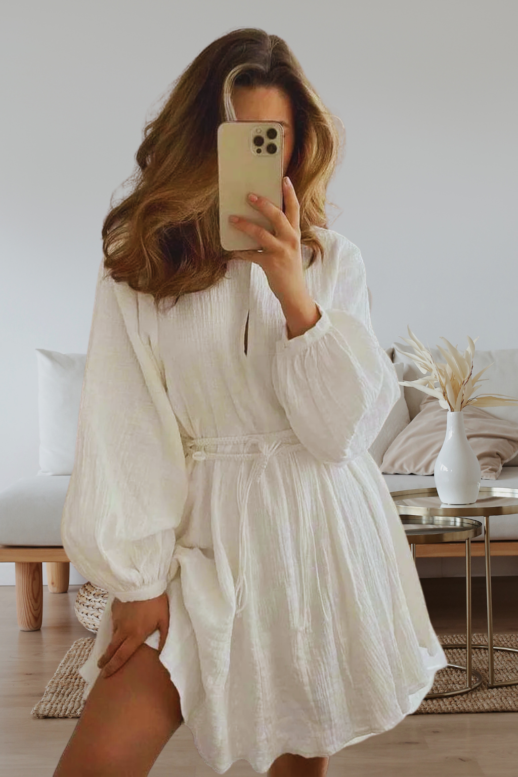 Elegant Beige Cotton Dress