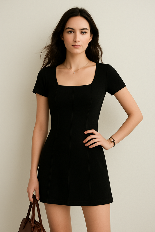 Elegant Black A-Line Mini Dress – Slim Fit Chic