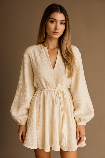 Elegant Beige Cotton Dress