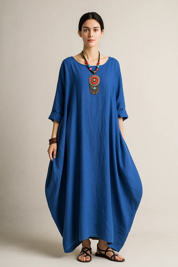 Vintage Oversized Cotton Linen Maxi Dress