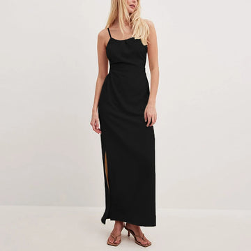 Backless Cotton-Linen Maxi Dress