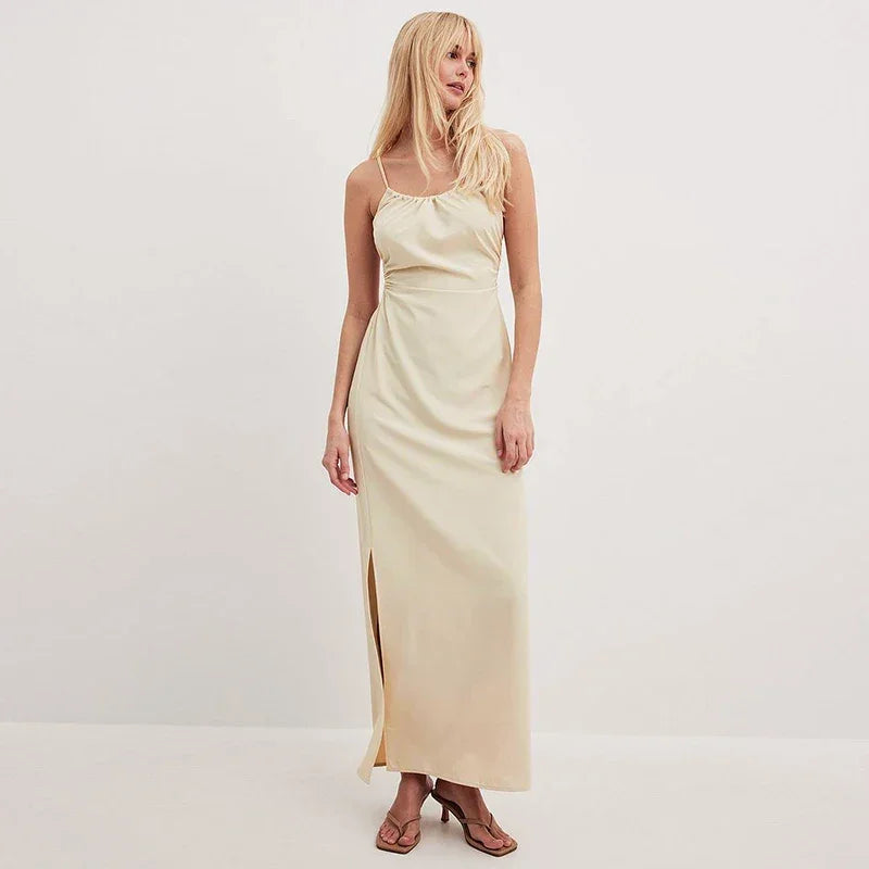 Backless Cotton-Linen Maxi Dress