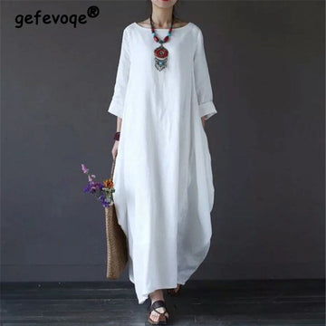Vintage Oversized Cotton Linen Maxi Dress